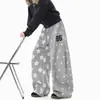 Pantalones de chándal grises con estampado de estrellas estilo americano para mujer y hombre, pantalones deportivos de otoño para danza jazz, pantalones holgados casuales de pierna curva