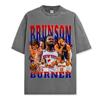 Camiseta Manga Curta Estampada Brunson JB Retro Americana Tendência Transfronteiriça Lavada Velha Manga Longa Solta Moletom com Capuz para Homens
