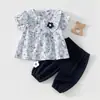 Conjunto de Ropa de Verano para Bebé de Manga Corta y Pantalones Cortos Clase A Estilo Hogareño Diseño Floral Venta Directa de Fábrica y Dropshipping