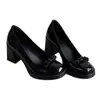 Mocassins com salto grosso e laço de verniz para mulheres, novo modelo 2026, sapatos pretos de verniz, confortáveis para o trajeto, sapatos de salto alto