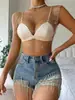 AYJ Amazon Cross-Border Roupa Sexy para Boate Feminina Rede Europeia e Americana Vazada Strass Regata Malha Brilhante Strass Camisola