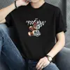 Camiseta de Algodón Puro para Hombre, Manga Corta, Diseño de Oso Impreso a Máquina, Cuello Redondo, Corte Holgado, Moderna Camiseta de Verano de Algodón con Mangas a la Mitad