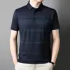 Camiseta de manga corta de verano para papá, para hombre de mediana edad, holgada, casual, a cuadros de seda helada, camiseta polo de verano para hombre, top