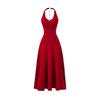 Vestido Halter de Cuello en V Estilo Francés con Copas, Diseño para Mujer con Cadena en la Espalda, Cintura Cortada y Falda Larga de Sirena