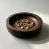Bandeja Redonda de Armazenamento de Joias em Madeira de Nogueira Madeira de Faia Porta-Colar Brinco Anel Pulseira Madeira Maciça Ornamento Retrô Bandeja de Armazenamento