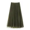 Saia plissada feminina, novo estilo de outono, saia de tule com barra larga, tendência de moda 2026, saia de tule drapeada reversível