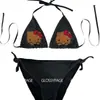 Ventas Directas de Fábrica Sexy Estampado Americano Sexy Adelgazante Europeo y Americano Bikini de Tres Puntos con Tiras Vacaciones en la Playa y Aguas Termales