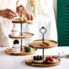 Venta caliente de fábrica bandeja de madera de acacia de tres niveles bandeja de exhibición de pastel de cumpleaños boda bandeja de postre de té de la tarde bandeja de frutas