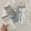Meias Miu Estilo Ballet Renda Branca Lolita Doce Ins Cano Médio Verão Finas Jk Meias com Laço para Mulheres