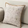 Almofada Jacquard de Veludo Estilo Vintage Cremoso para Sofá Sala de Estar Almofada de Costas Luxo Leve Retro Travesseiro de Cabeceira Pousada Folhas