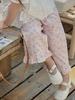 Pantalones antimosquitos de verano para niñas, pantalones casuales de algodón con encaje y estampado de nubes, bonitos pantalones sueltos con estampado floral pequeño para bebés