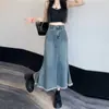 Falda de Mezclilla con Flecos para Mujer Verano Estilo ins Nicho Retro Cintura Alta Cadera Falda de Longitud Media Línea A Falda de Moda