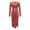 Outono de 2026 Novo Cruzamento de Fronteiras Feminino Estilo Europeu e Americano Elegante Decote V Cor Bonita Slim Fit Vestido com Fenda 20149
