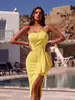 Vestido sin tirantes de nuevo estilo transfronterizo para mujer, elegante vestido bodycon ajustado con volantes para verano con abertura, minivestido de fiesta