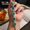 Calcedônia Natural Gelo Alto Banhado a Prata Pulseira Diamante Completo Ágata Pó Jade Verde Imperial Joias Femininas Branco