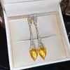 Galhos Dourados Brilham~Brincos de Zircônia com Pingente de Gota Banhados a Ouro Real 18K Brincos Estilo Corte Francês com Senso de Design Brincos para Atacado