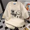 Camiseta de Verano 100% Algodón Estilo Retro Americano para Mujer, Top Holgado con Diseño de Nicho, Estampado de Letras Graffiti, Mangas Cortas