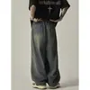 Calças compridas casuais soltas e retas masculinas, cintura solta, marca da moda, vintage, lavadas, antigas, jeans de perna larga