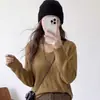 Camiseta base de cuello en V para mujer, abrigo fino y transpirable para primavera y otoño, suéter de manga larga, nuevo modelo 2026, tejido de punto holgado y versátil