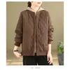 2026 Invierno Nuevo Color Sólido Ligero Sencillo Acolchado Diamante Botón Oculto Pequeño Holgado Casual Cálido Chaqueta de Algodón Ropa de Abrigo
