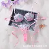 Conjunto de Sutiã e Tanga Sexy Bordado Rosa, Leve e Transparente, Conjunto de Lingerie Feminina Duas Peças Puramente Sedutor