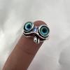 S925 plata lisa retro azul gafas búho joyería anillo al por mayor transfronterizo hombres y mujeres Diseño anillo de búho