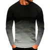 Camiseta Masculina Europeia e Americana Transfronteiriça Nova Cor Degradê Impressão Digital 3D Moda Versátil Manga Longa Gola Redonda Camiseta Masculina