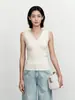 "Rocío Blanco" hilo Yangzi 100% lana doble cuello en V encaje tejido camisola sin mangas top de punto fino para mujer