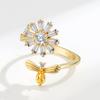 Anillo giratorio ajustable de girasol de Amazon con diamantes, sencillo, versátil y popular, antipresión.