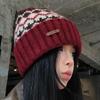 Gorro de lana jacquard de moda coreana a juego para mujer, de otoño e invierno, grueso, resistente al frío, cálido, con protección para las orejas, de punto, gorro Baotou