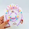 Joyería de collar de perlas de colores para niños, conjunto de pulsera de cuentas para niñas, diadema de dibujos animados, pendientes, accesorios para niñas princesas