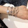 Corea Dongdaemun Retro Plata Esterlina 925 Estrella Estrella de Cinco Puntas Círculo de Amor Marca Torre de Hierro Pulsera Irregular ins Mujeres