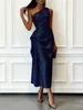 Vestido Elegante de Noche de Verano 2026 Transfronterizo Europeo y Americano de Satén de Alta Elasticidad sin Mangas de un Hombro Ceñido a la Cintura de Longitud Media