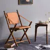 Silla plegable de cuero Monet Silla de ocio para balcón de madera maciza nórdica Silla de caza de diseñador retro