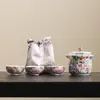 Juego de Té Esmaltado Estilo Palacio Juego Rápido de Tazas Portátil para Exteriores Bolsa de Tela de Lujo Ligero Juego de Té de Viaje Una Tetera Tres Tazas