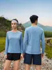 Tamanho europeu, absorvente de suor, secagem rápida, antibacteriano 7A, resistente a UV, tecido canelado 100% poliéster, camiseta esportiva de manga longa profissional