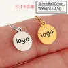 Colgantes pequeños de acero inoxidable pulido en stock con las formas de corazón, hexágono, óvalo y rectángulo con logotipo y texto grabados con láser