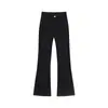 Calça Jeans Micro-Lar Marrom Feminina Outono e Inverno Forrada com Fleece Tamanho Grande Menina Cheinha Elástica Emagrecedora Formato Pera Boca de Sino Ferradura