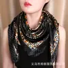 Pañuelo cuadrado de seda sintética con estampado paisley estilo europeo y americano para mujer, 90 cm, pañuelo para la cabeza versátil vintage, chal, pañuelo protector solar