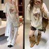 DestacadoTú Corriste 26 Primavera/Verano Nuevo Algodón Lino Lavado Enzimático Estampado Vaquero Occidental Bordado Camiseta de Manga Corta