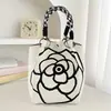 Bolso de Mano Tejido de Flor de Camelia, Bolso Cubo de Gran Capacidad, Bolsa para el Almuerzo, Bolso Portátil Versátil Casual para Viajar