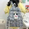 Mochila Escolar Xadrez Estilo Ins Japonês Artístico Estilo Fresco Mochila para Estudante do Ensino Médio Mochila de Veludo Feminina Mulheres
