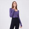 Top Deportivo para Mujer Ajustado con Botones Sexy Slim Ropa de Yoga Acanalada Manga Larga Popular en Internet Ropa de Fitness para Correr Cárdigan