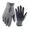 Guantes de Ciclismo Cálidos con Pantalla Táctil de Invierno, Impermeables, Cortavientos, Antideslizantes, Unisex, Etiqueta de Cuero con Cremallera, Guantes para Deportes al Aire Libre