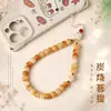 Estilo Zen Tradicional Chinês Assado na Brasa Madeira Bodhi Brinquedo Pingente de Celular Ornamento Contas de Barril Bodhi Branco Alça Curta Anti-queda para Celular Pulseira de Pulso