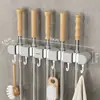 Soporte de mopa montado en la pared, gancho sin taladro, clip para balcón, baño, inodoro, estante fijo para escobas