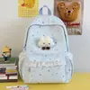 Mochila com Acabamento em Renda Azul Claro Névoa Estrelada para Alunas do Ensino Fundamental e Médio Feminino Bolsa Versátil de Ombro Duplo para o Dia a Dia