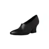 Sapatos de salto médio femininos de couro bovino de primeira camada, novo produto de outono, couro genuíno por dentro e por fora, bico redondo, salto grosso, sapatos de salto alto femininos
