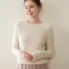 Suéter de Cachemira de Cuello Redondo y Hombro Raglán para Mujer Otoño e Invierno Suéter de Cachemira Engrosado Suéter de Punto Holgado con Mangas de Encaje