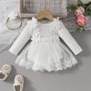 Vestido de malha com manga comprida e renda floral triangular Hassel para bebês meninas, outono e inverno 2024, Amazon